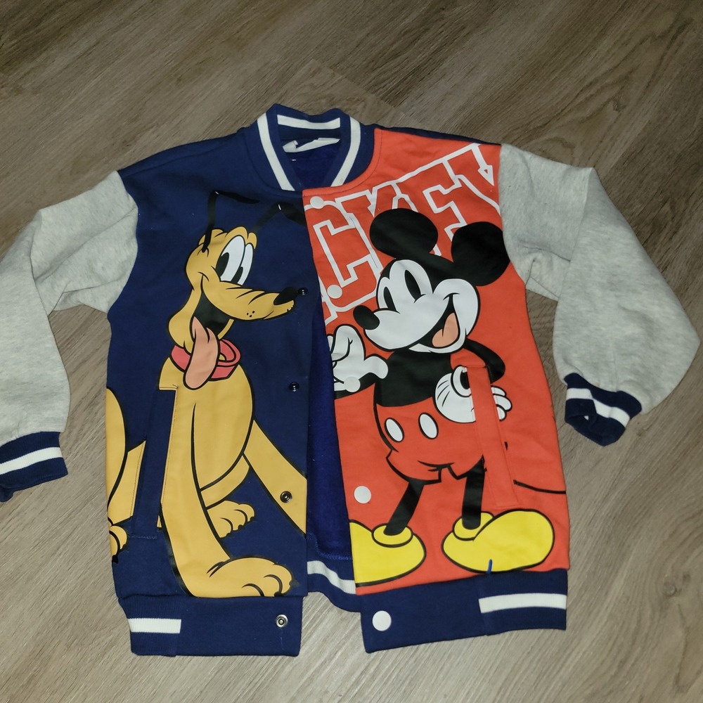 H&M Kids Varsity Jacket 6X/7 Blue‎ Orange Mickey Mouse Pluto Disney Bomber